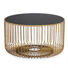 Couchtisch Glas Metall 60cm Gold Rund - Moderner Wohnzimmertisch -
