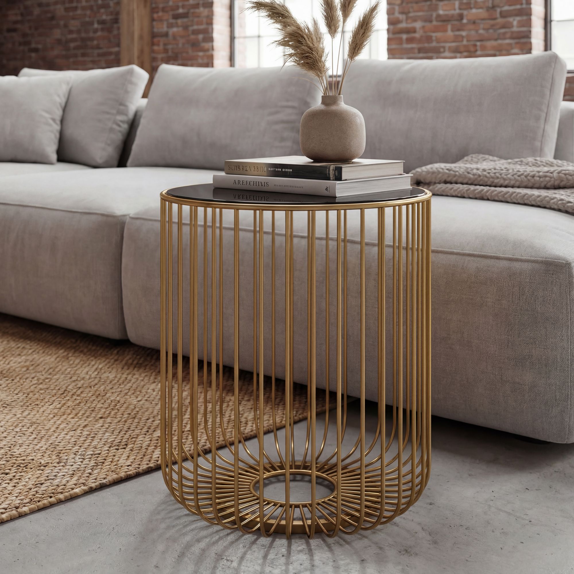 Beistelltisch Glas Metall 40cm Gold Rund Moderner Anstelltisch – Bild 2