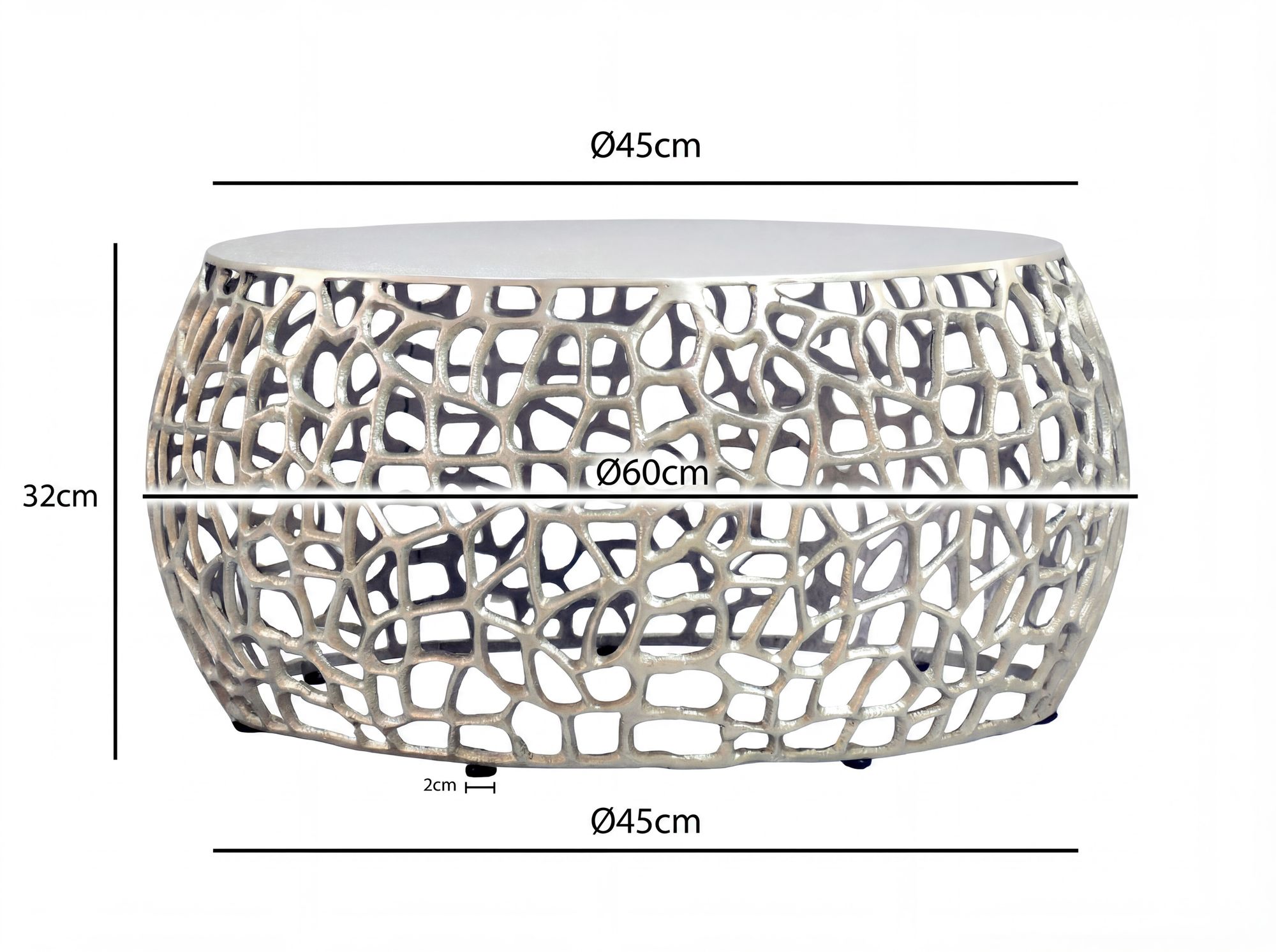Couchtisch Metall Silber 60cm Sofatisch Aluminium Rund – Bild 4