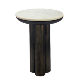 Beistelltisch Metall mit weißer Marmor Tischplatte 36cm Rund - Design