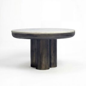 Couchtisch Metall mit weißer Marmor Tischplatte 60cm Rund - Design