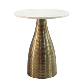 Beistelltisch Rund 40cm Gold mit Massiver Marmorplatte Weiß - Wohnzimmertisch