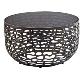 Couchtisch Aluminium Glas 60cm Schwarz - Runder Wohnzimmertisch Metall -