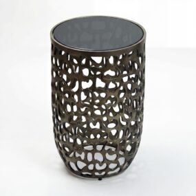 Beistelltisch Glas Aluminium 30cm Schwarz Rund - Moderner Anstelltisch Metall