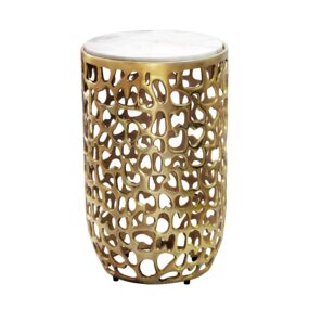 Beistelltisch Aluminium gold rund 30cm – Anstelltisch mit Marmor Tischplatte