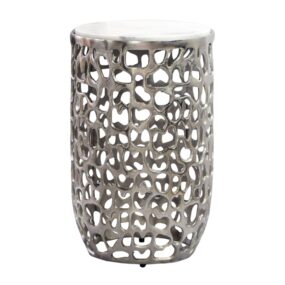 Beistelltisch Aluminium silber rund 30cm – Anstelltisch mit Marmor Tischplatte