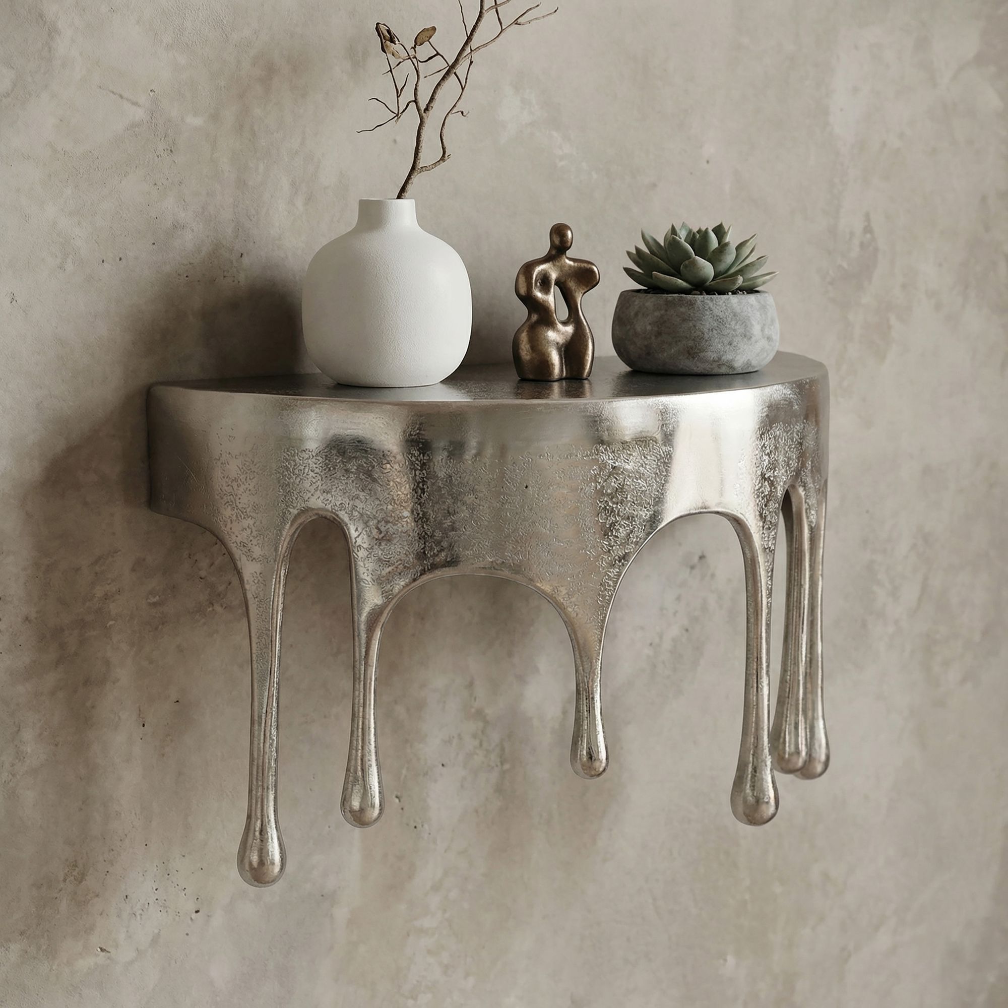 Wandregal 60cm Aluminium Silber Tropfen Optik - Ausgefallenes Hängeregal Metall – Bild 2