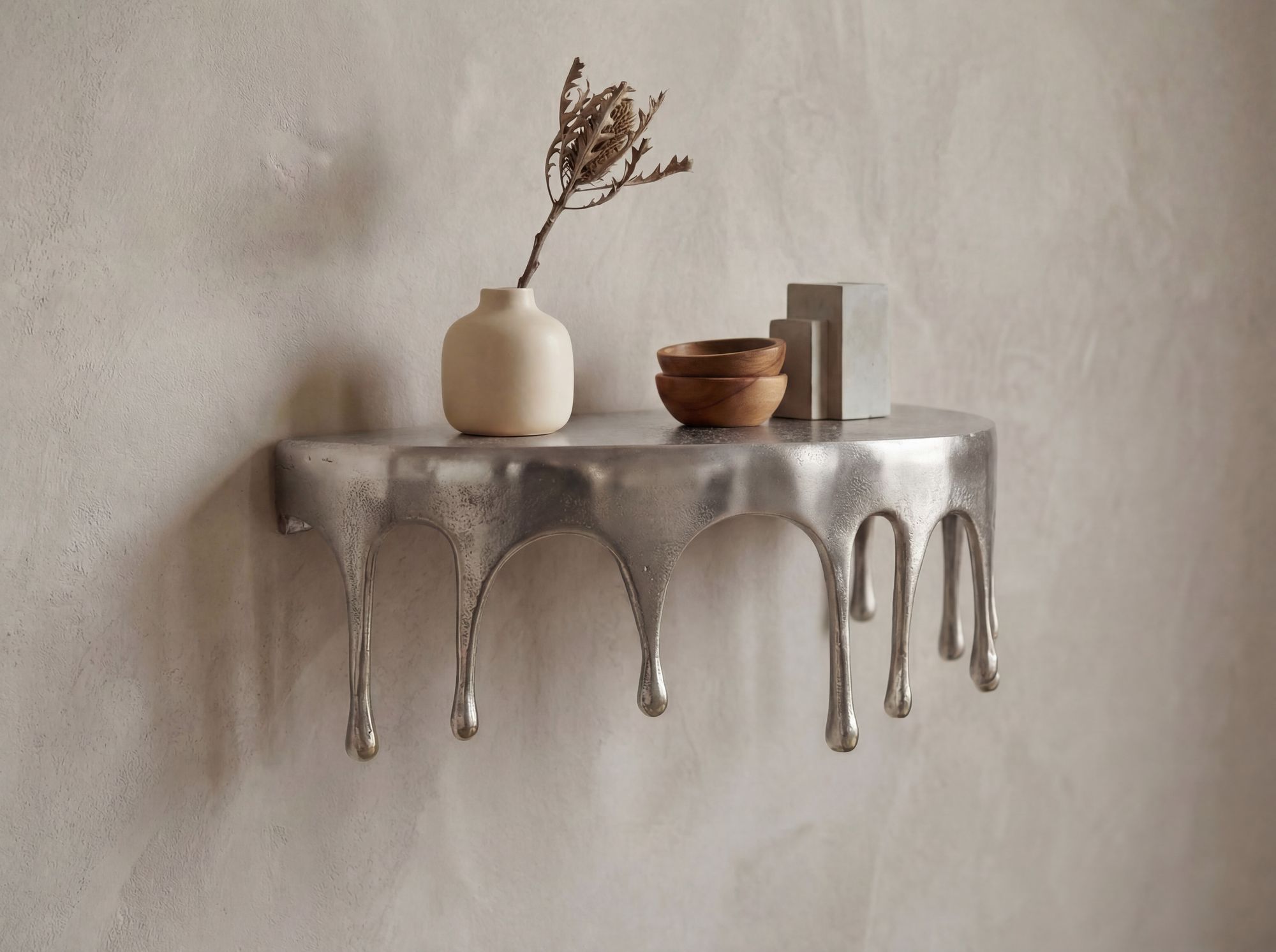 Wandregal 60cm Aluminium Silber Tropfen Optik - Ausgefallenes Hängeregal Metall – Bild 3
