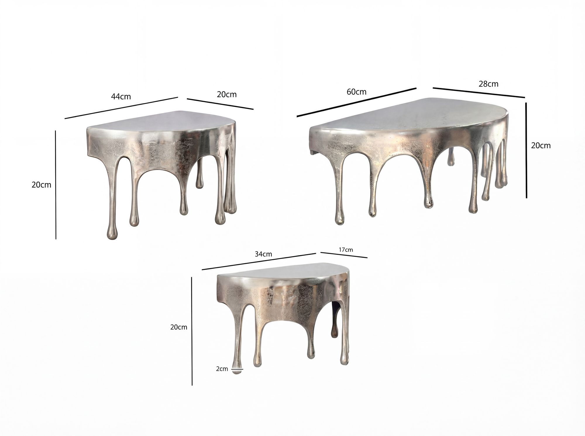 Wandregal 3er Set Aluminium Silber Tropfen Optik Ausgefallenes Hängeregal – Bild 4