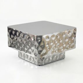 Couchtisch Aluminium Quadratisch 60cm Silber - Design Wohnzimmertisch Gehämmert -