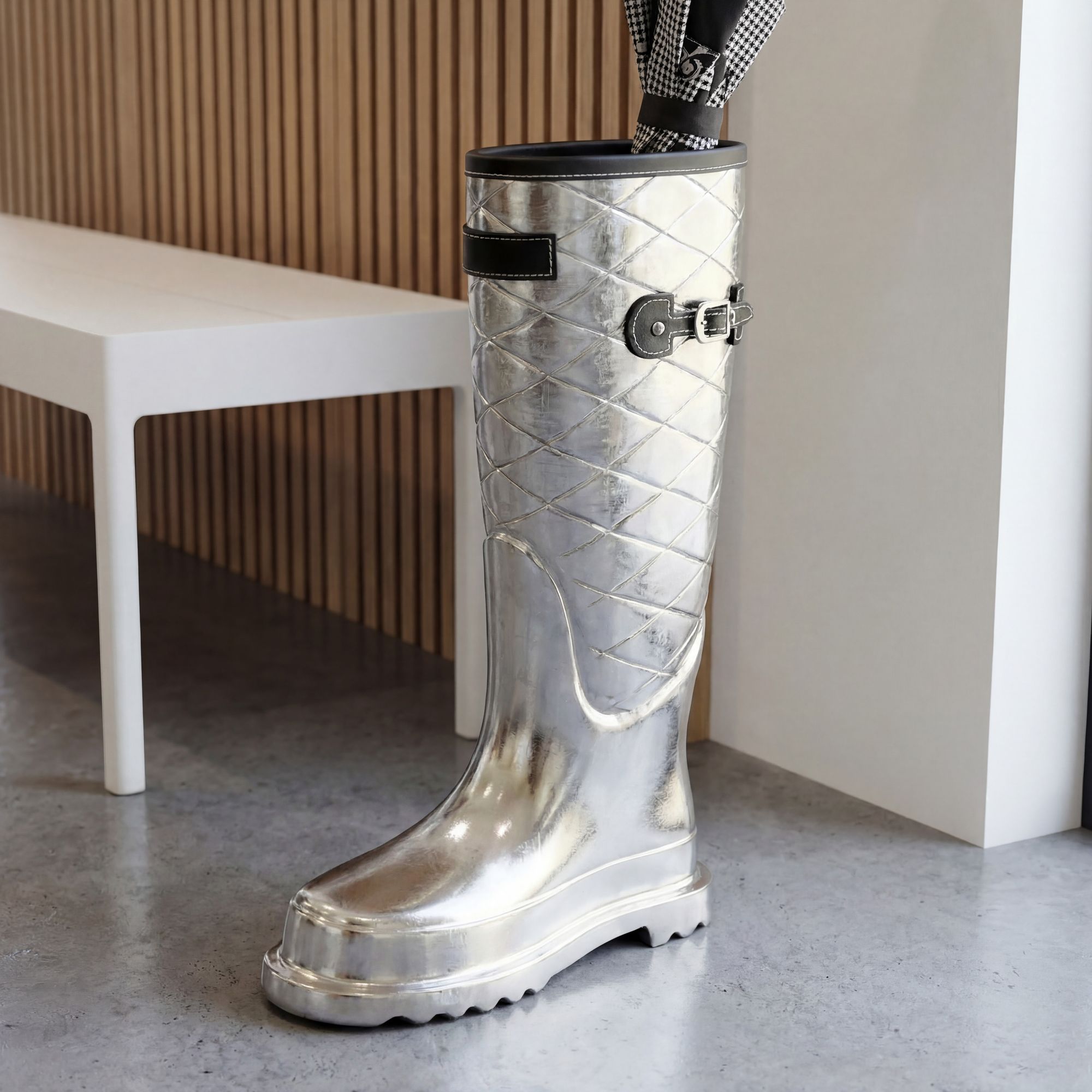 Schirmständer Aluminium Silber 44cm Stiefel Form Regenschirmständer – Bild 2