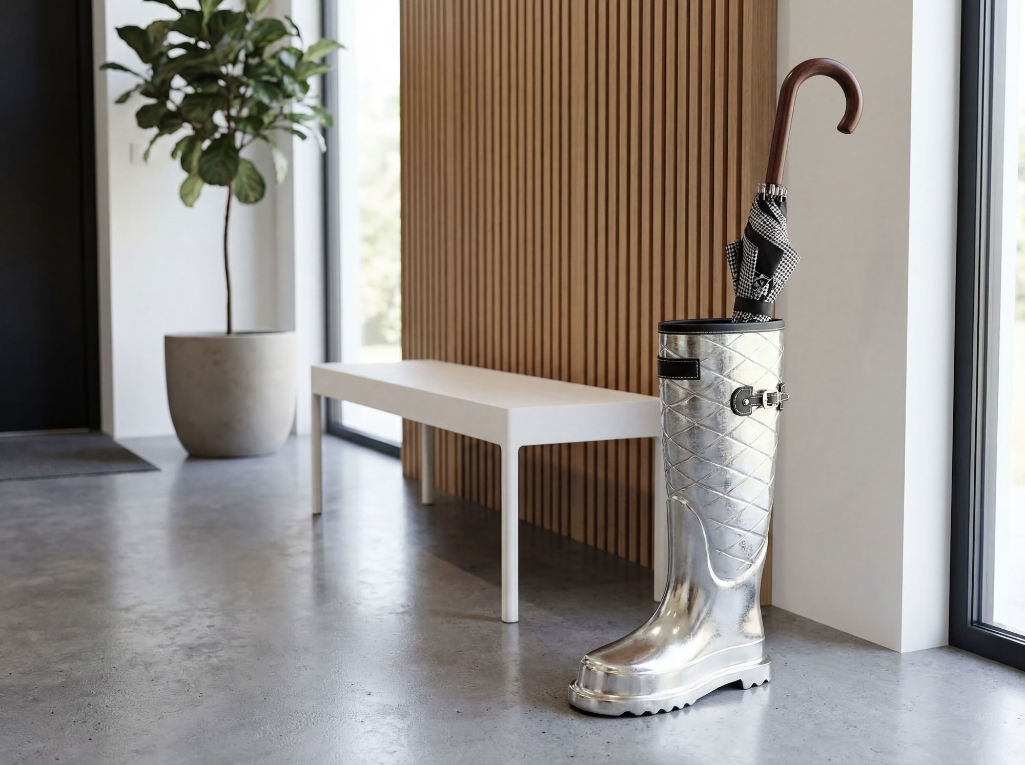 Schirmständer Aluminium Silber 44cm Stiefel Form Regenschirmständer – Bild 3