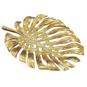 Dekoschale Gold Aluminium 36cm Monstera Blattform - Design Standdeko Obstschale