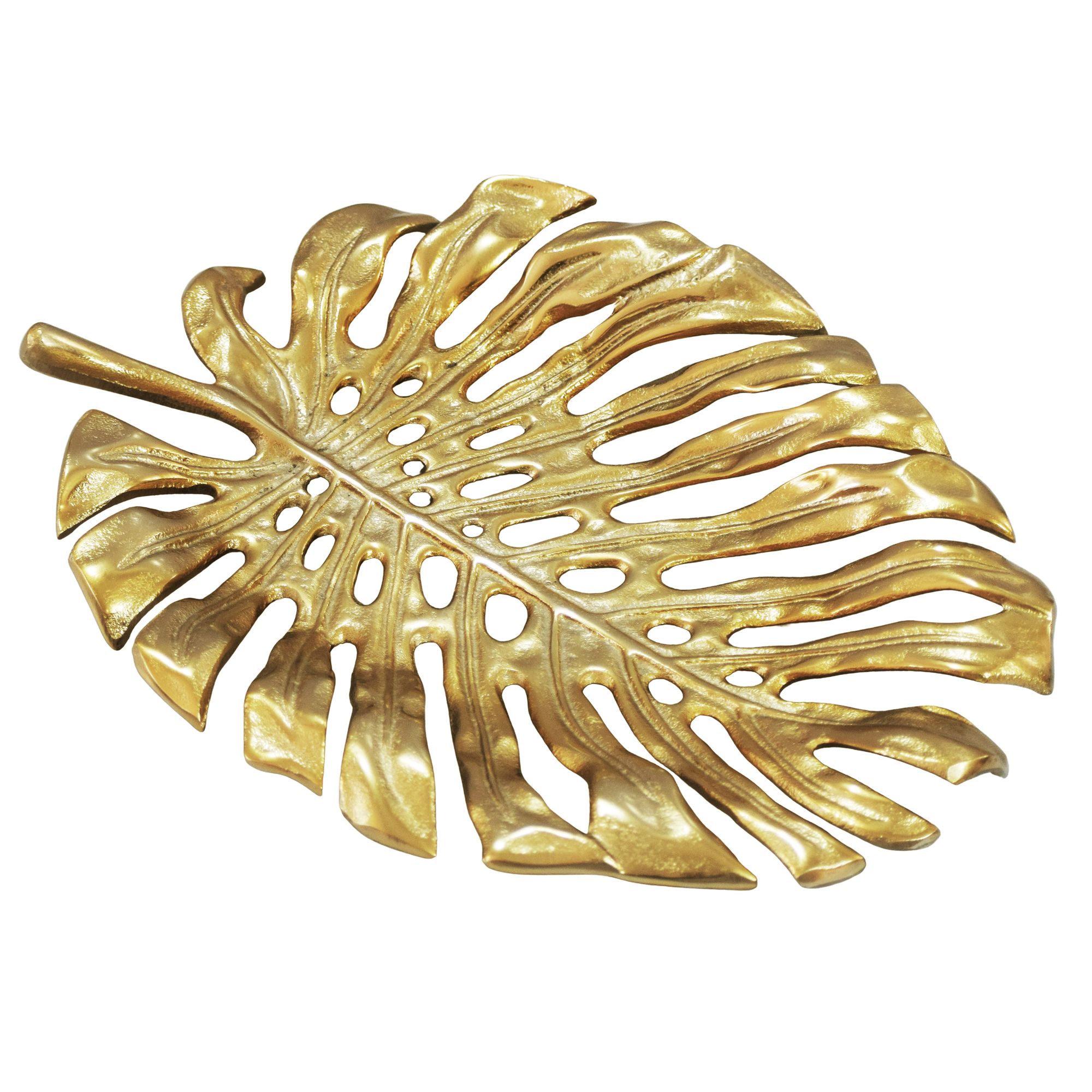 Dekoschale Gold Aluminium 36cm Monstera Blattform - Design Standdeko Obstschale