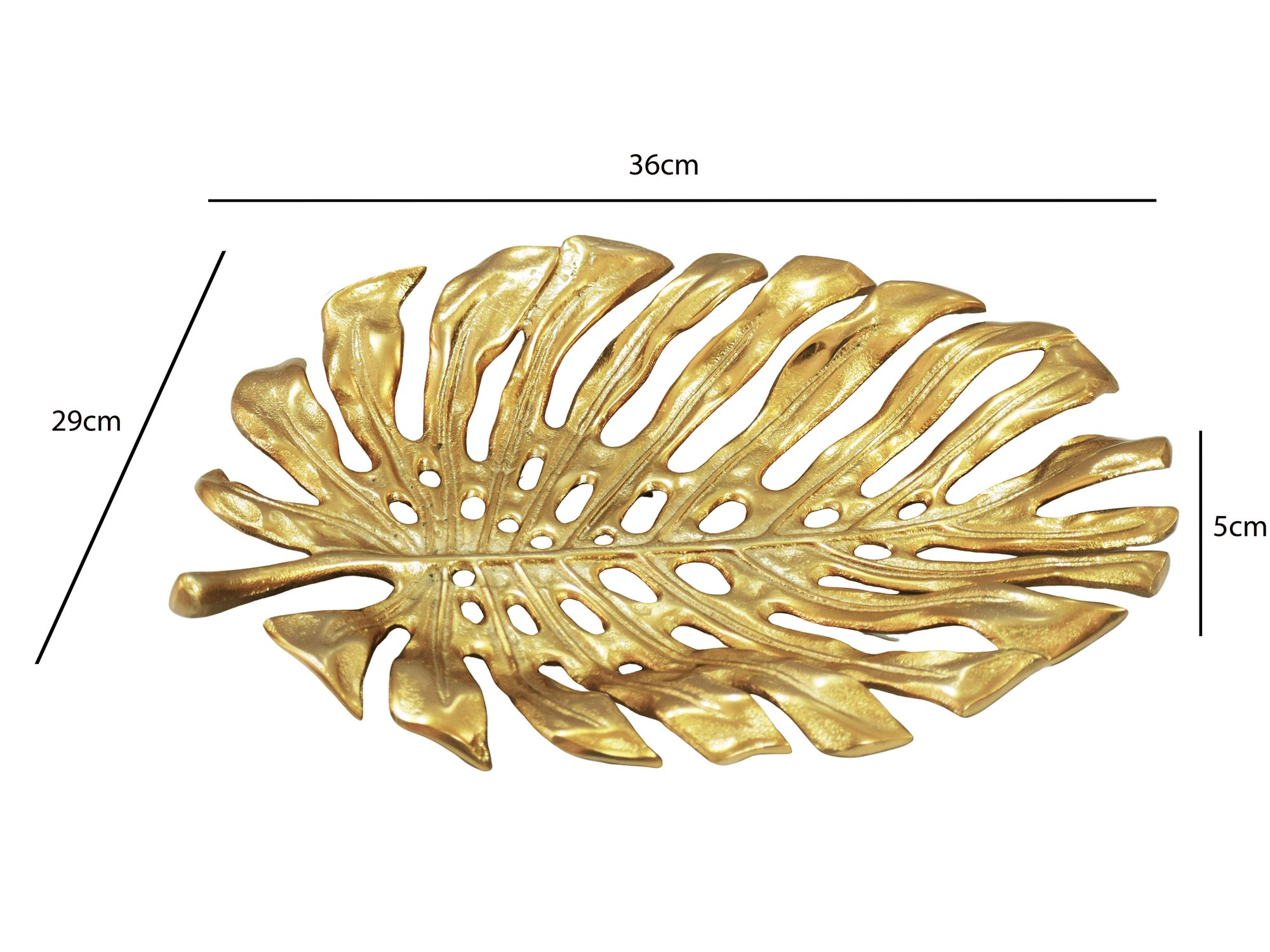 Dekoschale Gold Aluminium 36cm Monstera Blattform - Design Standdeko Obstschale – Bild 4
