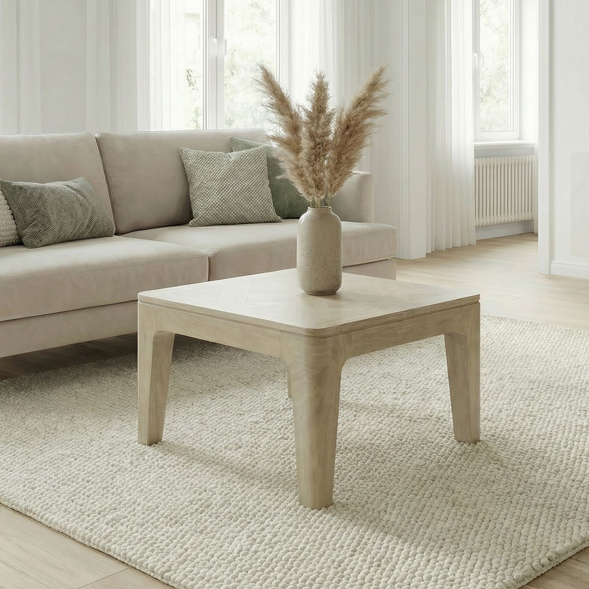 Couchtisch 60cm Massivholz Mango white wash Wohnzimmertisch Quadratisch – Bild 2