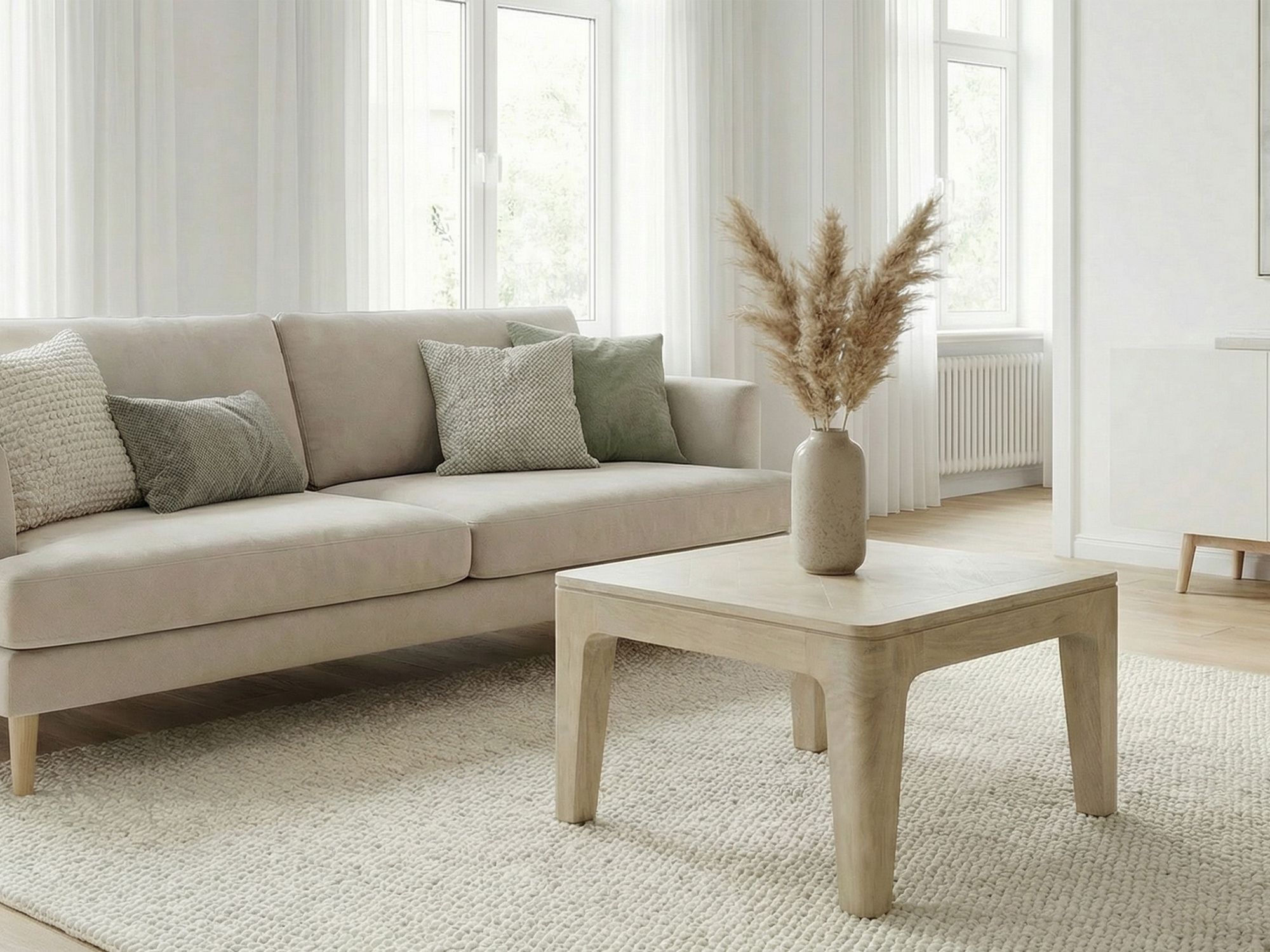 Couchtisch 60cm Massivholz Mango white wash Wohnzimmertisch Quadratisch – Bild 3