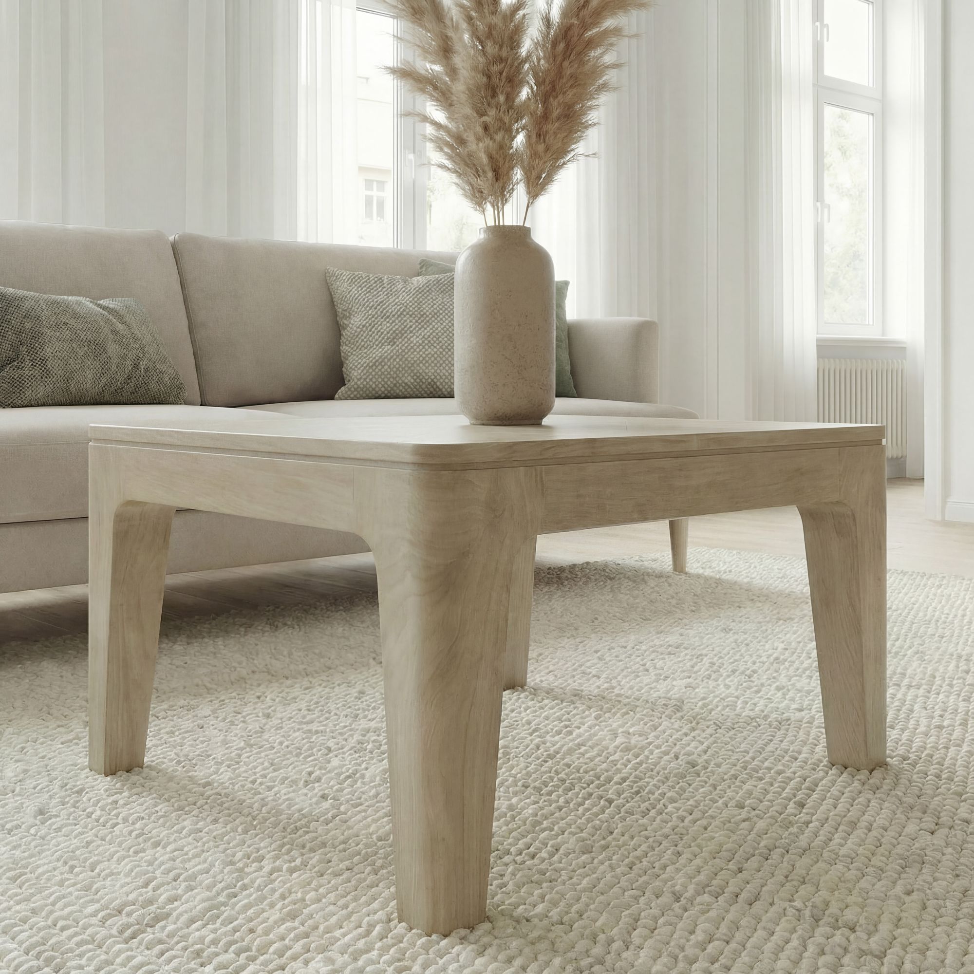 Couchtisch 60cm Massivholz Mango white wash Wohnzimmertisch Quadratisch – Bild 5