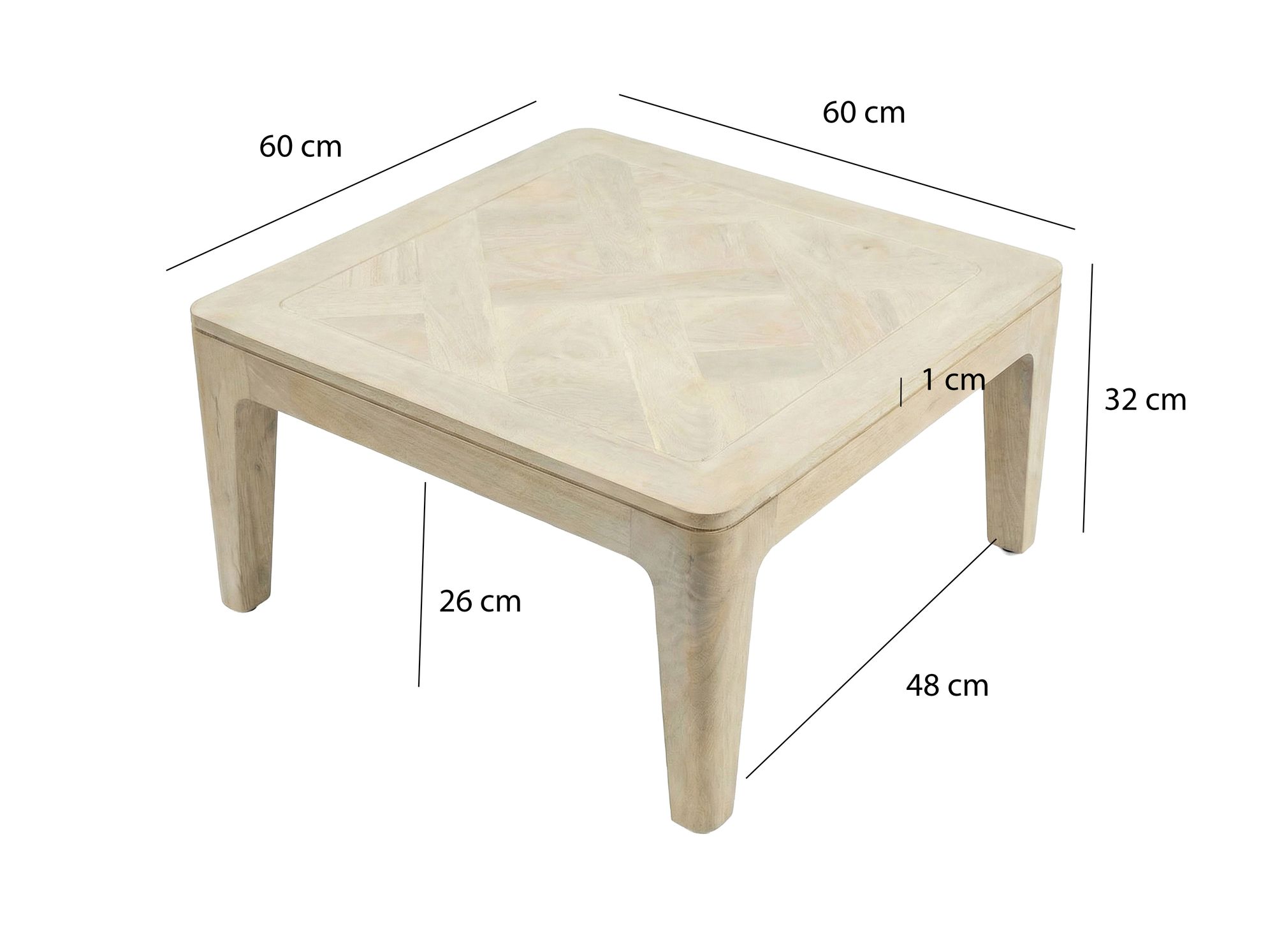 Couchtisch 60cm Massivholz Mango white wash Wohnzimmertisch Quadratisch – Bild 4