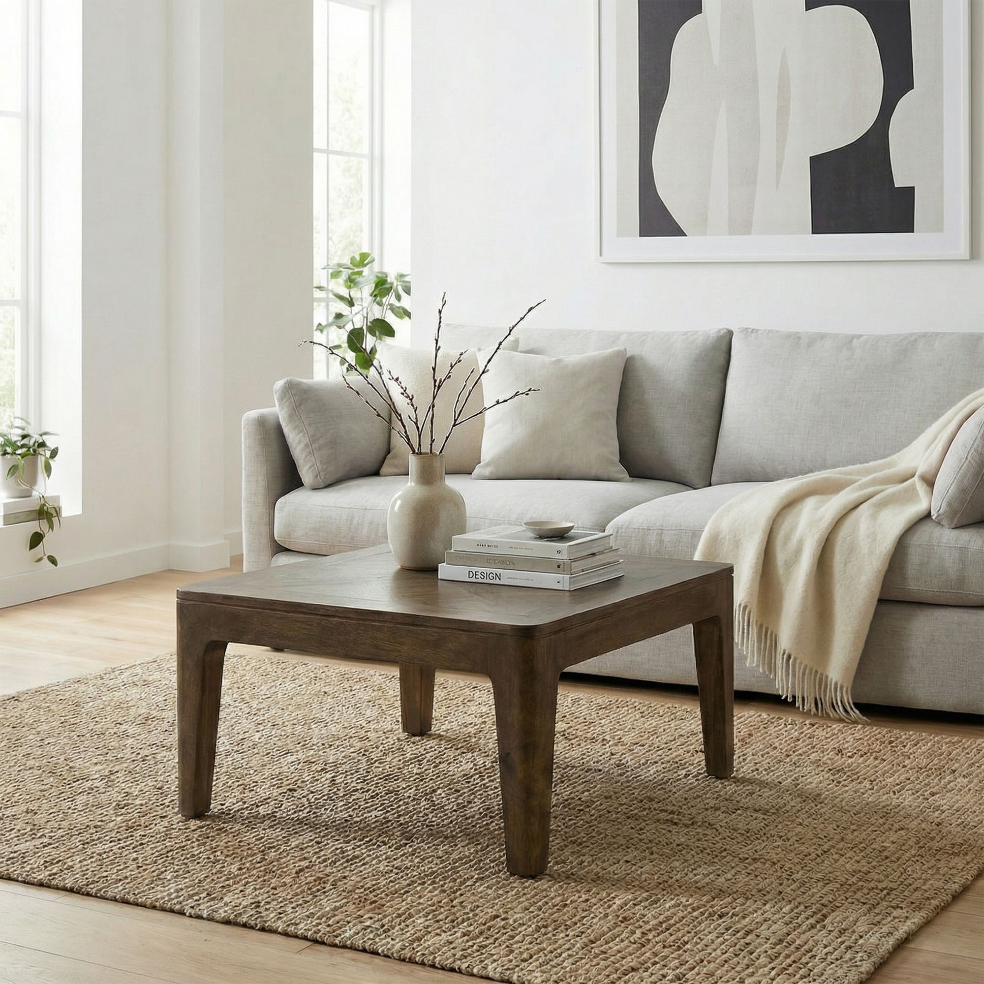 Couchtisch 60cm Massivholz Mango Walnuss Finish Wohnzimmertisch Quadratisch – Bild 2