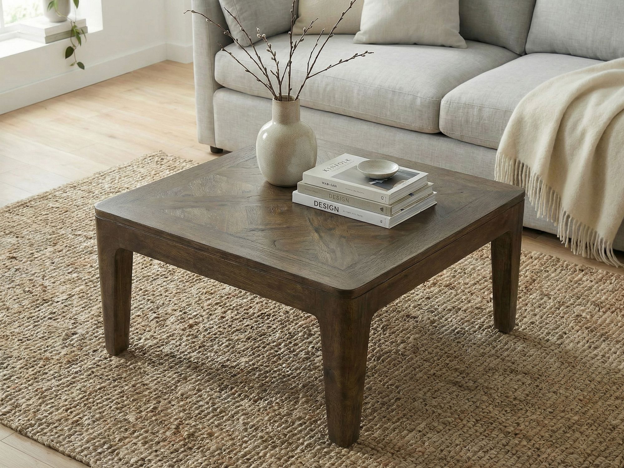 Couchtisch 60cm Massivholz Mango Walnuss Finish Wohnzimmertisch Quadratisch – Bild 3