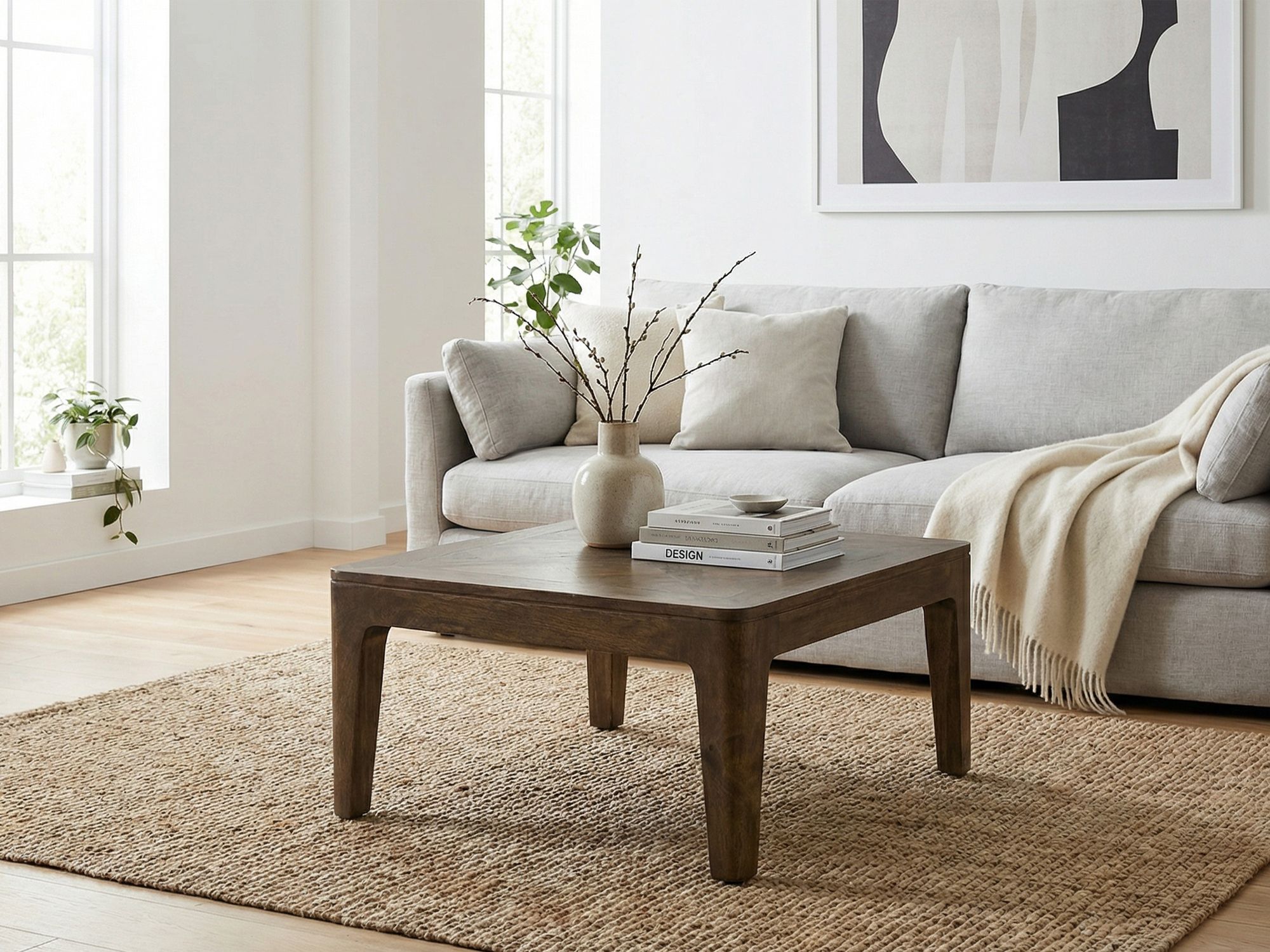Couchtisch 60cm Massivholz Mango Walnuss Finish Wohnzimmertisch Quadratisch – Bild 6