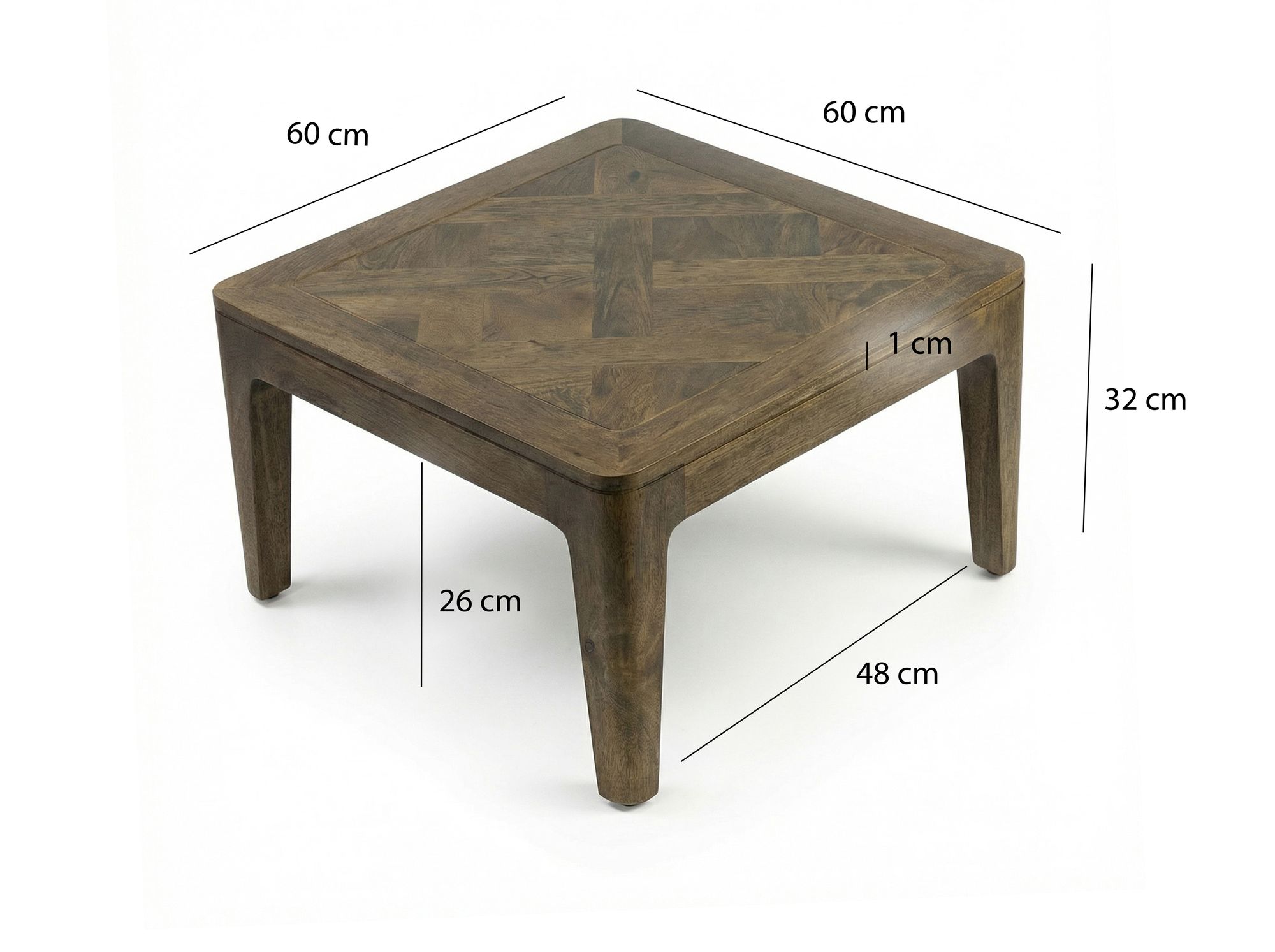 Couchtisch 60cm Massivholz Mango Walnuss Finish Wohnzimmertisch Quadratisch – Bild 4
