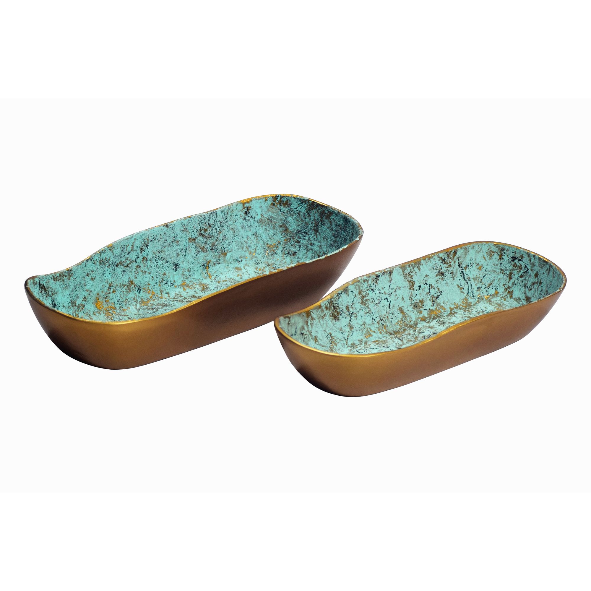 Dekoschale 2er Set Aluminium Gold Patina Oval - Design Schale