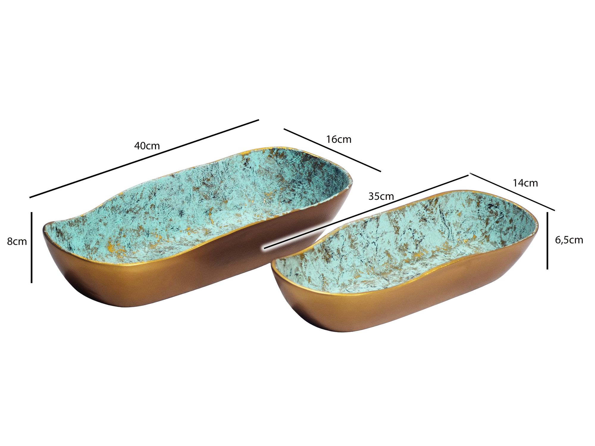 Dekoschale 2er Set Aluminium Gold Patina Oval Design Schale – Bild 4