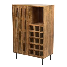 Hausbar Mango Massivholz 80x123cm Barschrank mit Schiebetür im Gitter-Design -