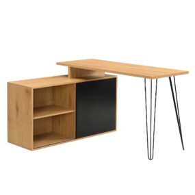 Schreibtisch MDF 130cm Eiche Dekor Schwarz L Form mit Regal
