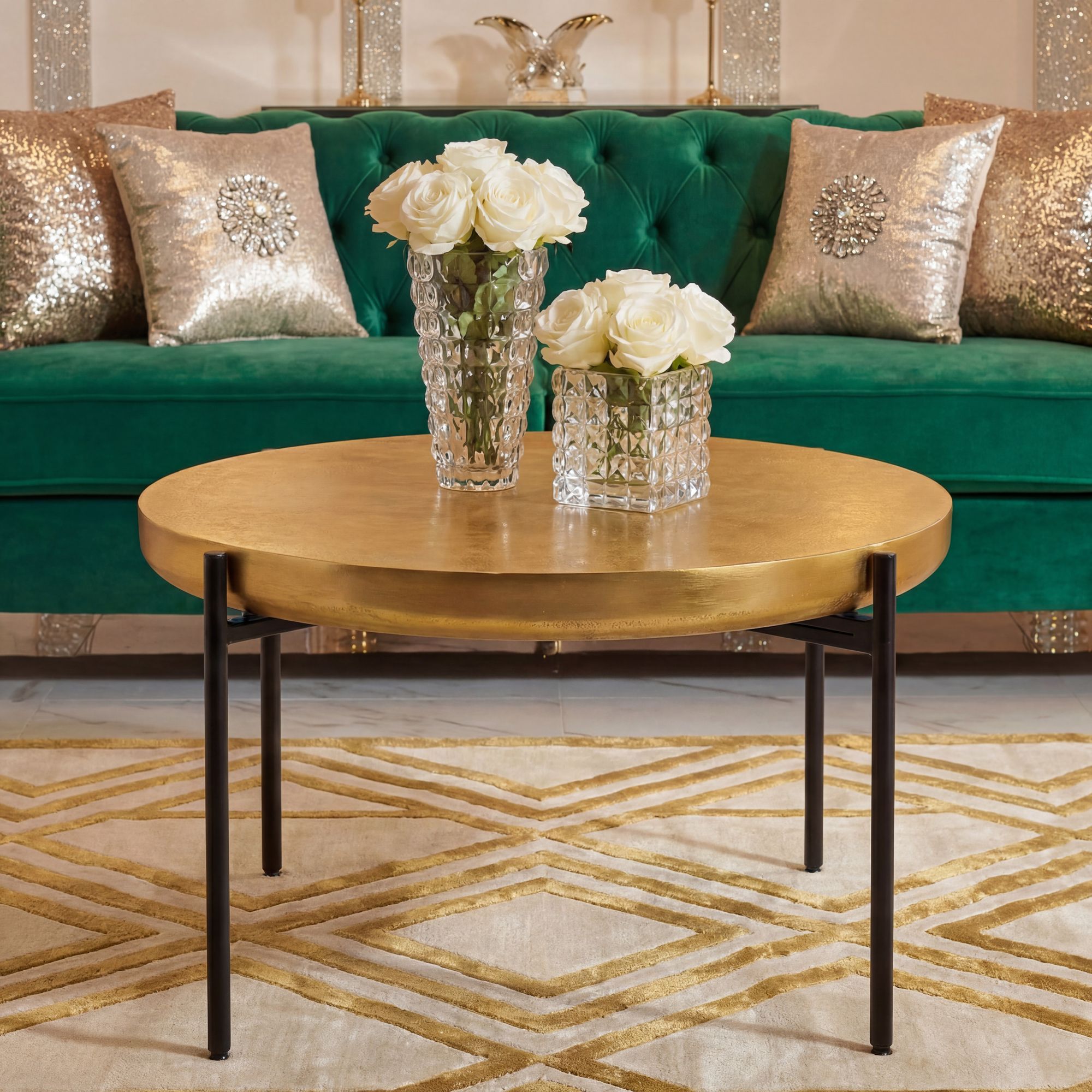 Couchtisch Aluminium Rund 63cm Gold Moderner Wohnzimmertisch Orientalisch – Bild 2