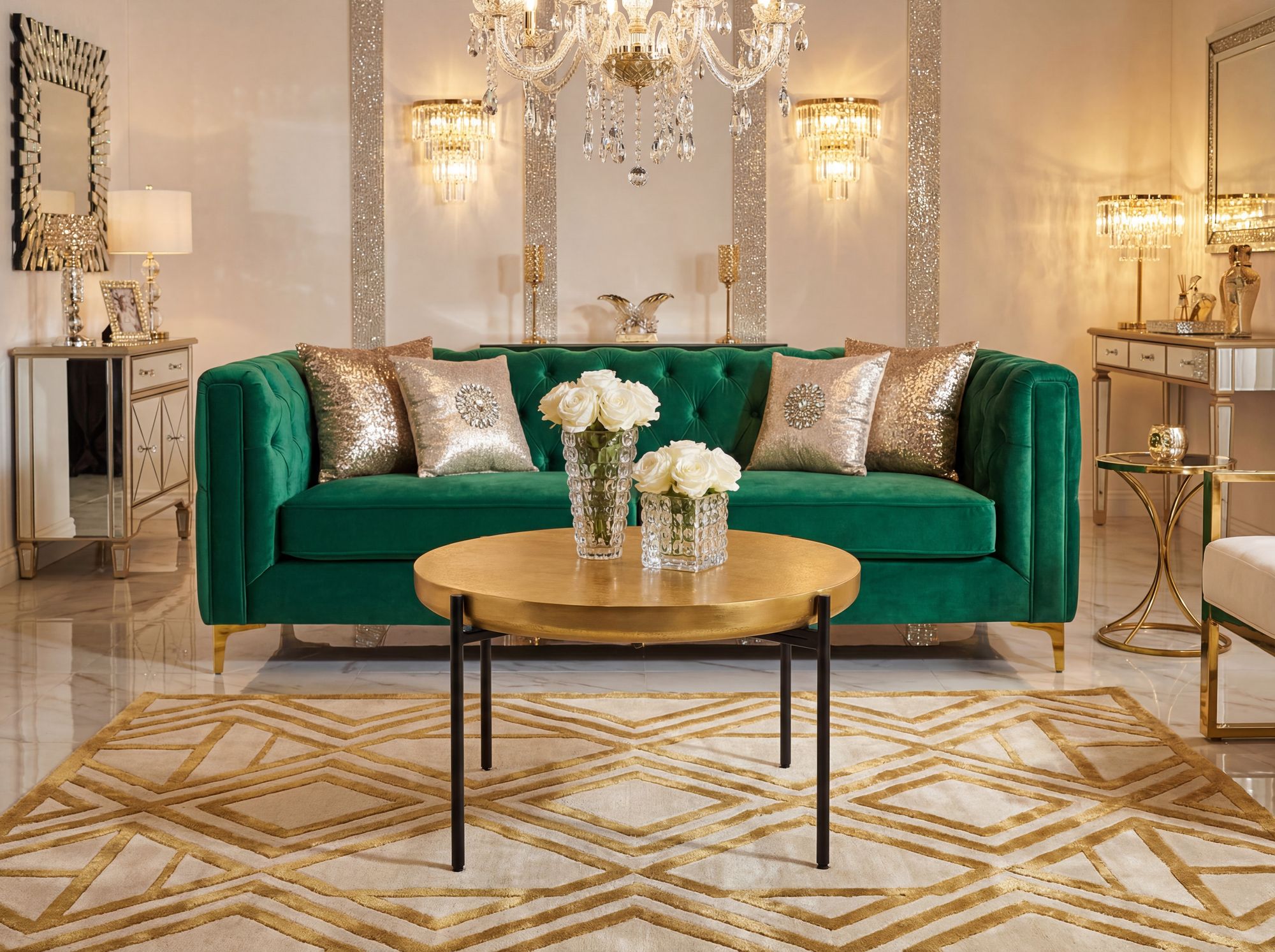 Couchtisch Aluminium Rund 63cm Gold Moderner Wohnzimmertisch Orientalisch – Bild 3