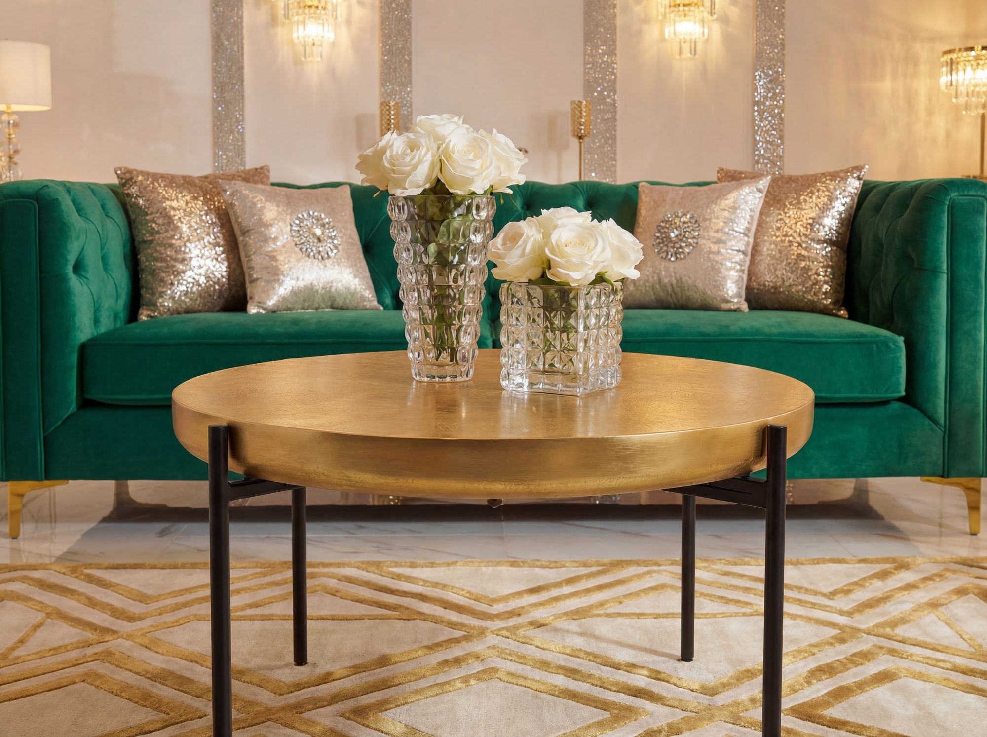 Couchtisch Aluminium Rund 63cm Gold Moderner Wohnzimmertisch Orientalisch – Bild 6