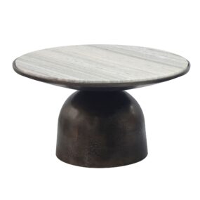 Couchtisch 60cm Aluminium mit weißer Marmor Tischplatte - Runder Wohnzimmertisch