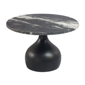 Couchtisch 60cm Aluminium mit schwarzer Marmor Tischplatte - Runder Wohnzimmertisch