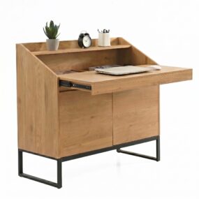 Sekretär MDF 100cm Eiche Dekor Metall Beine Rechteckig - Design