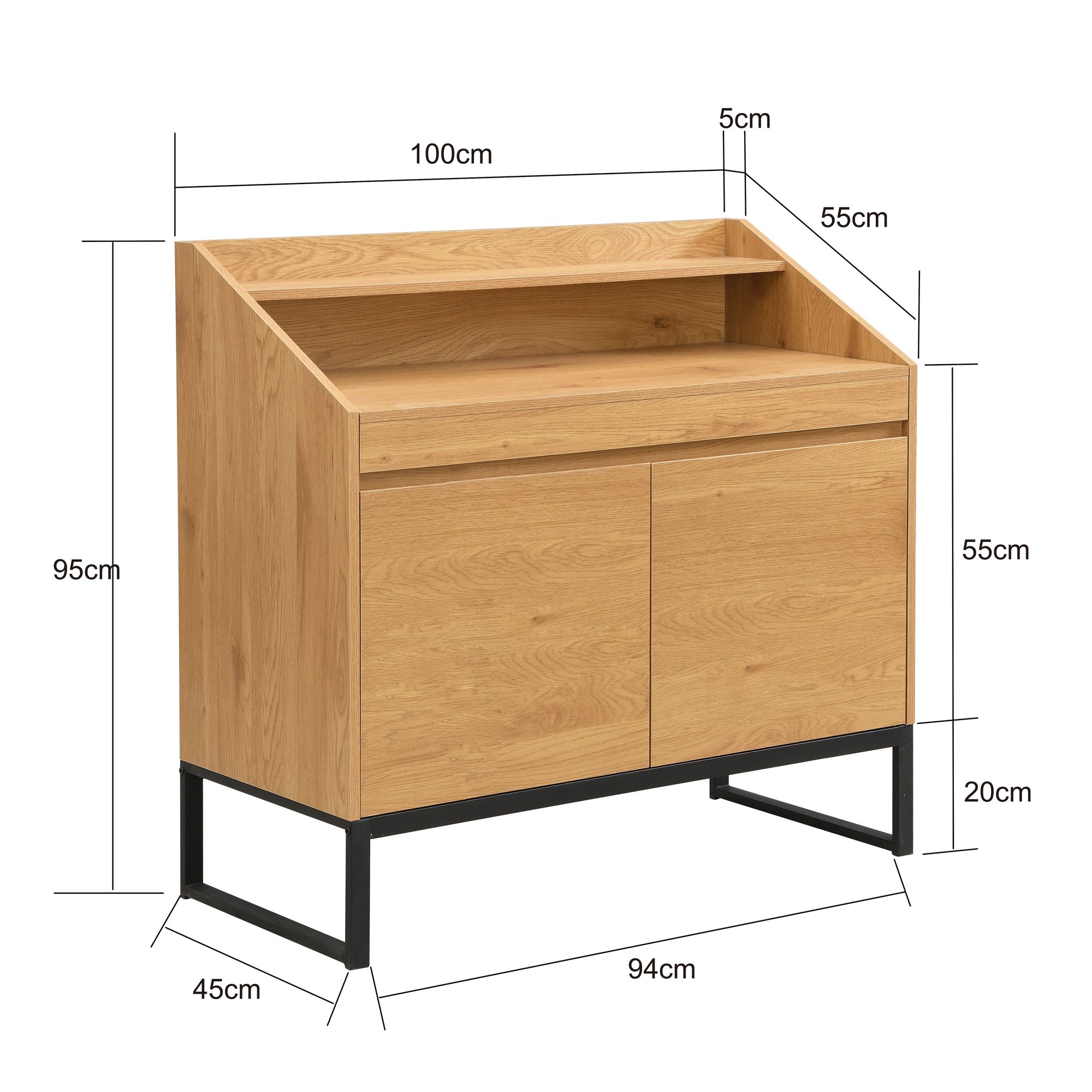 Sekretär MDF 100cm Eiche Dekor Metall Beine Rechteckig – Bild 4