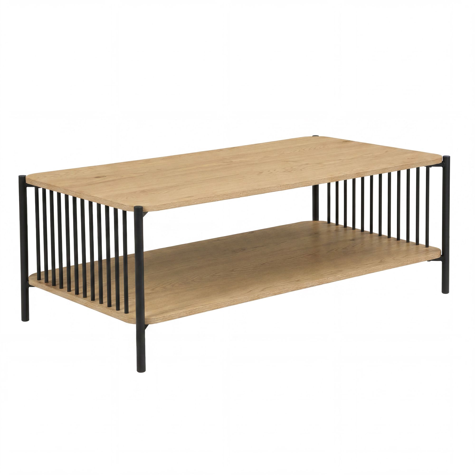 Couchtisch 110x60cm Eiche Optik Rechteckig Design Sofatisch Metall – Bild 7