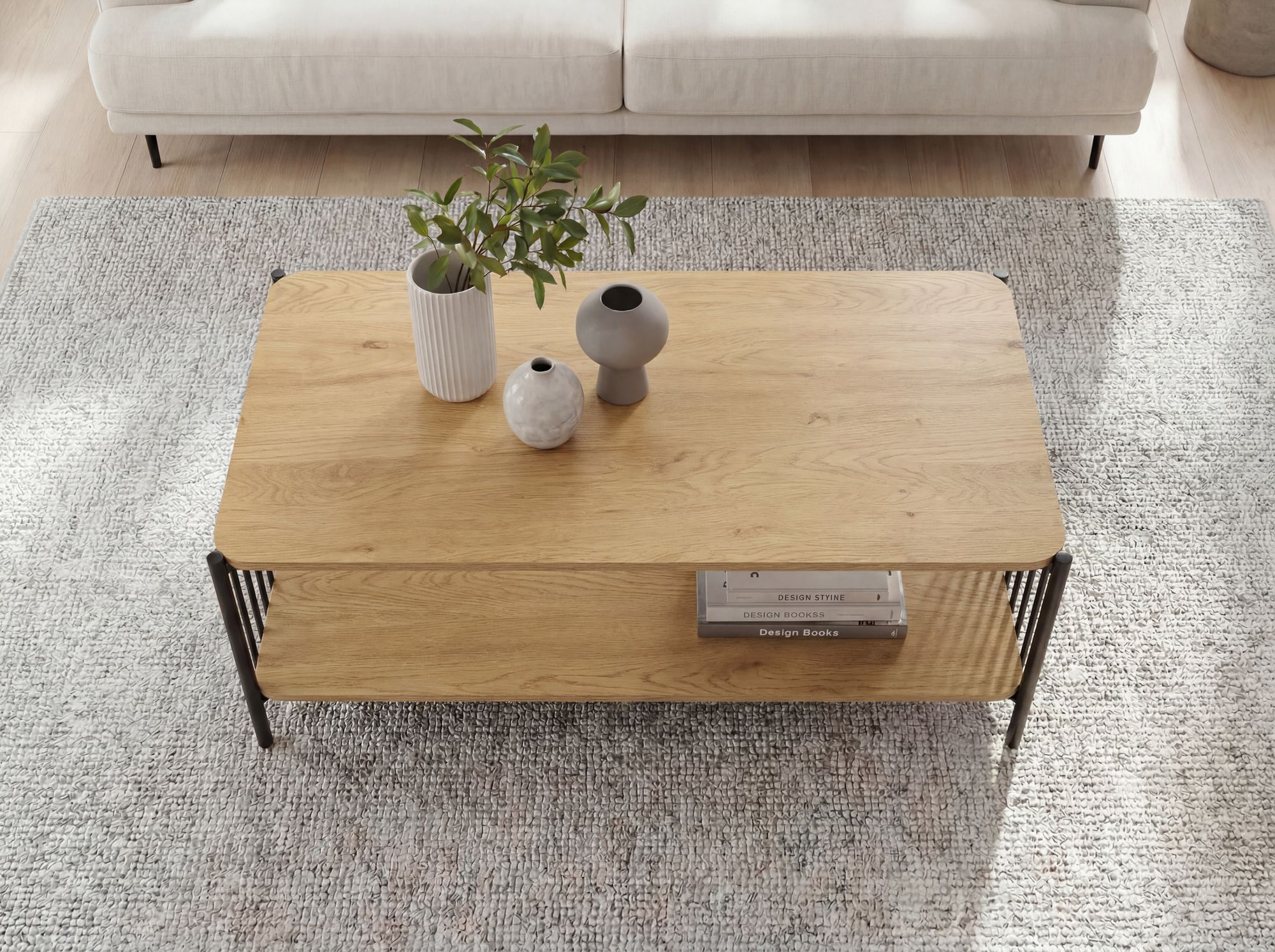 Couchtisch 110x60cm Eiche Optik Rechteckig Design Sofatisch Metall – Bild 6