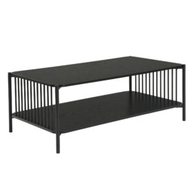 Couchtisch 110x60cm Eiche Optik Schwarz Rechteckig - Design Sofatisch Metall