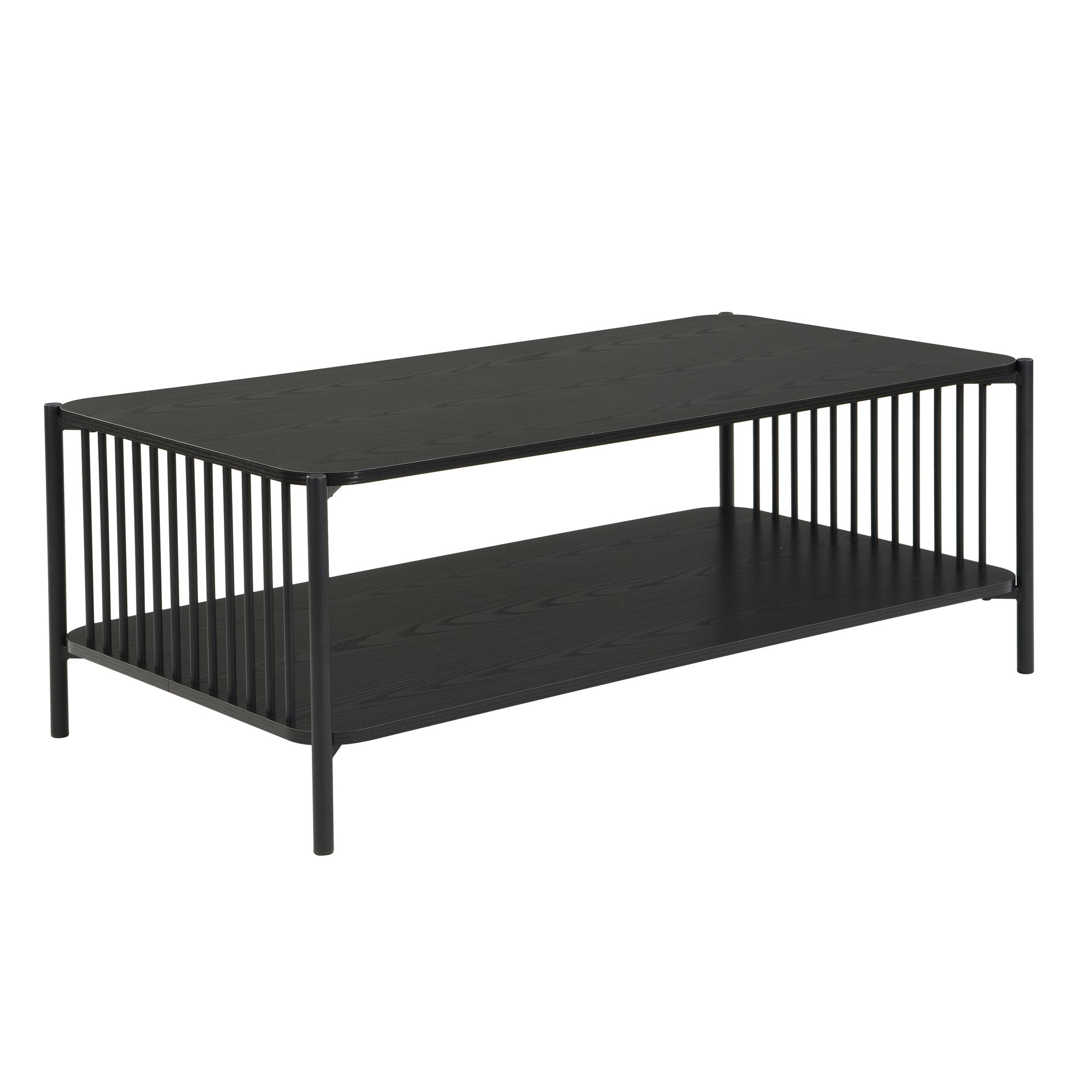 Couchtisch 110x60cm Eiche Optik Schwarz Rechteckig - Design Sofatisch Metall