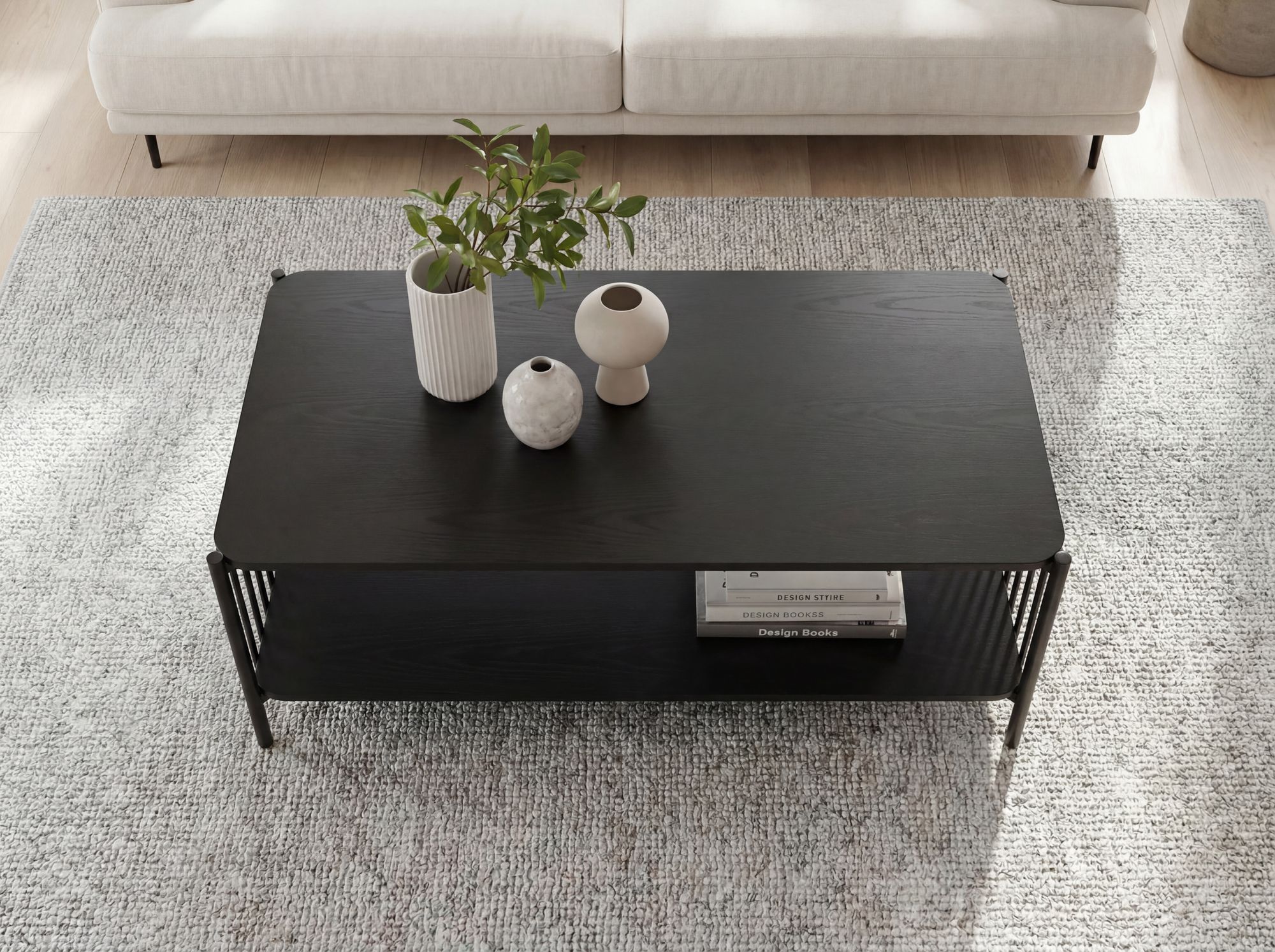Couchtisch 110x60cm Eiche Optik Schwarz Rechteckig Metall – Bild 6