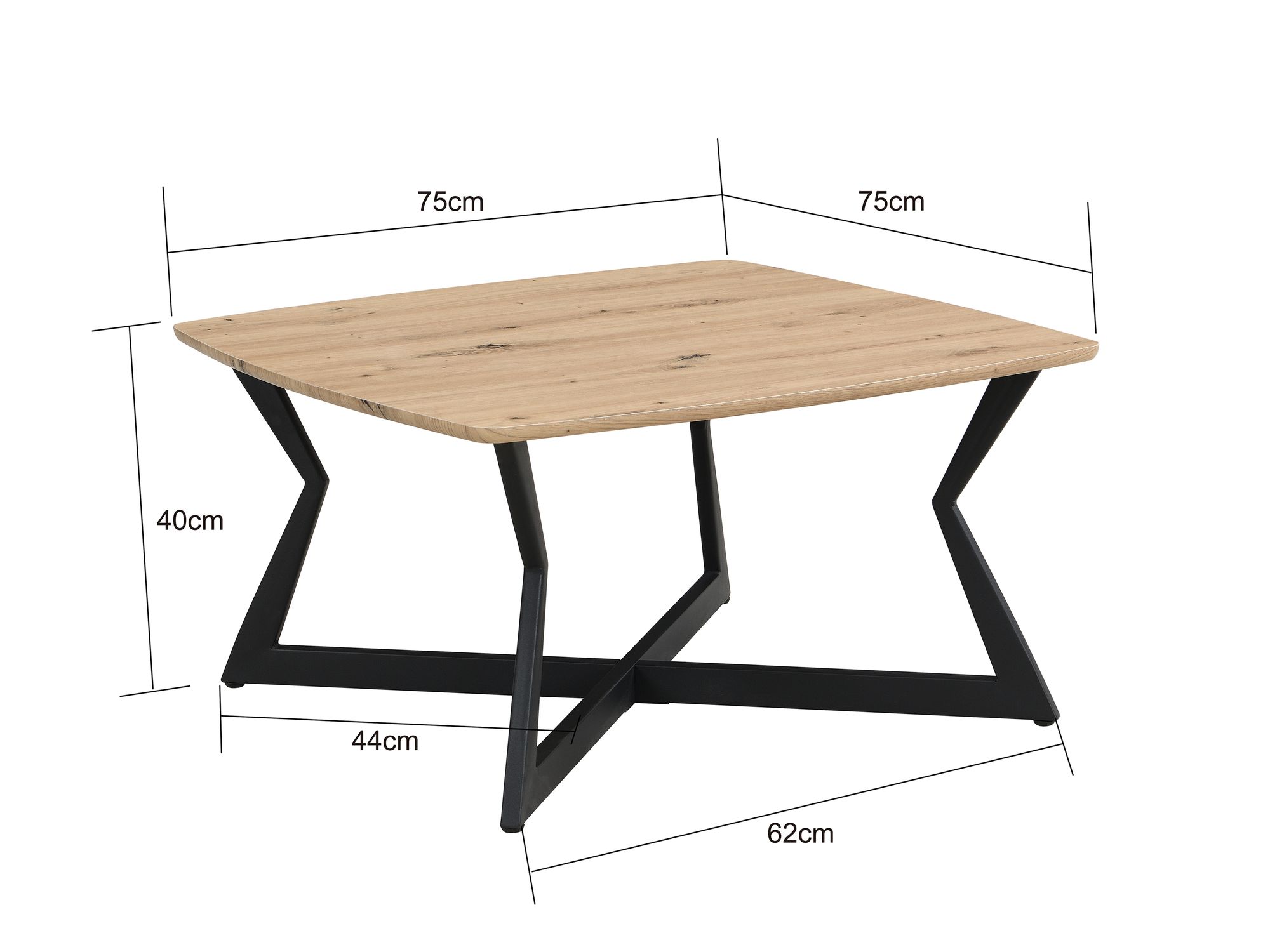 Couchtisch Quadratisch 75x75cm Eiche Optik Schwarz Design Sofatisch – Bild 4