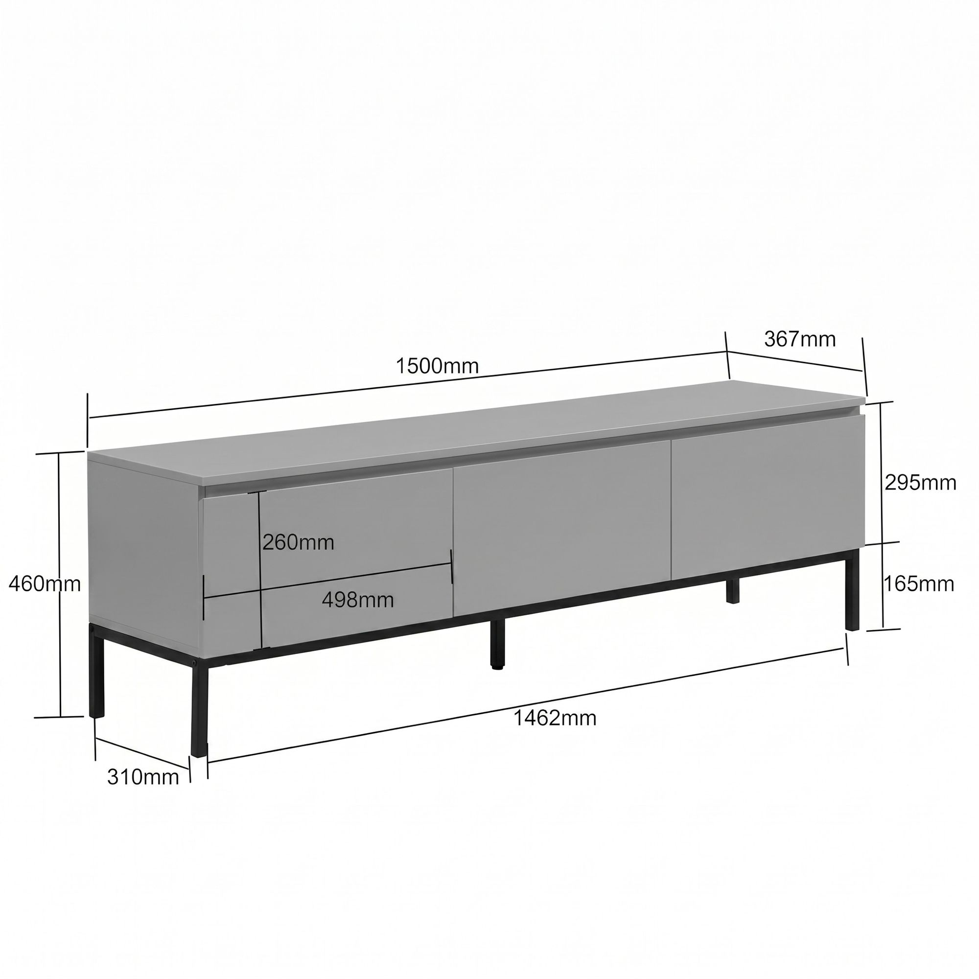 Lowboard 150cm TV Kommode Grau Rechteckig mit 3 Schubladen – Bild 4