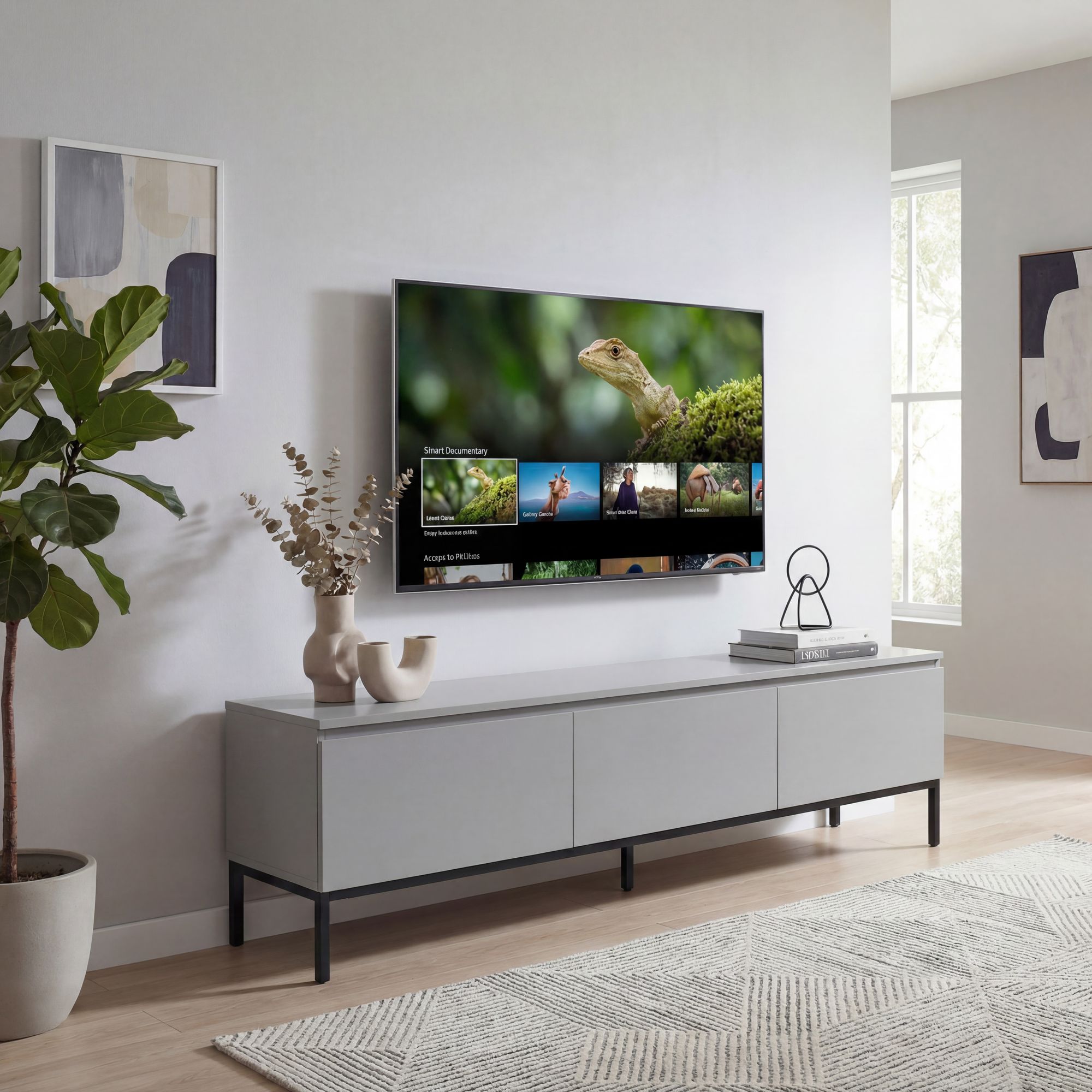 Lowboard 150cm TV Kommode Grau Rechteckig mit 3 Schubladen – Bild 2
