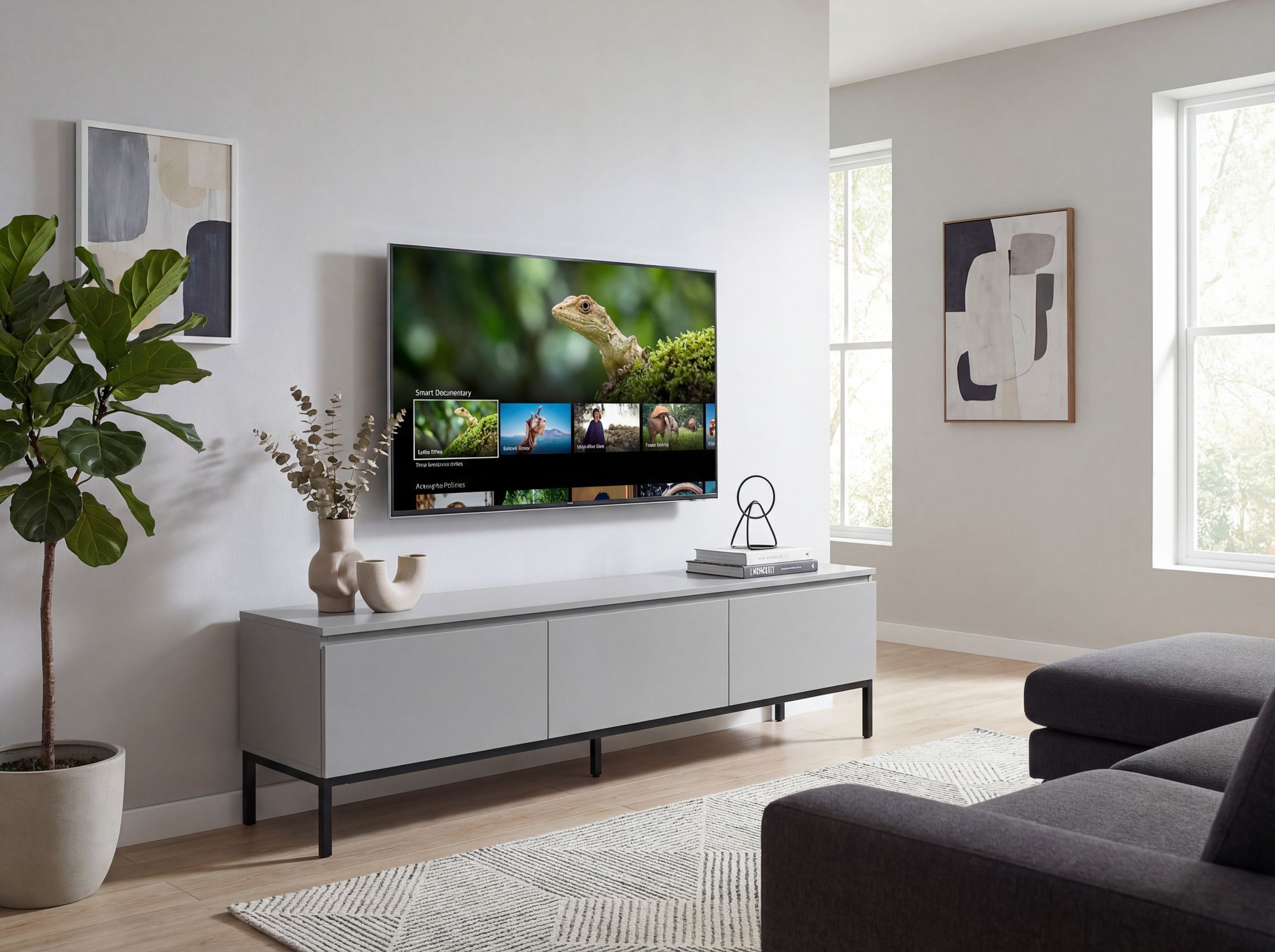 Lowboard 150cm TV Kommode Grau Rechteckig mit 3 Schubladen – Bild 3