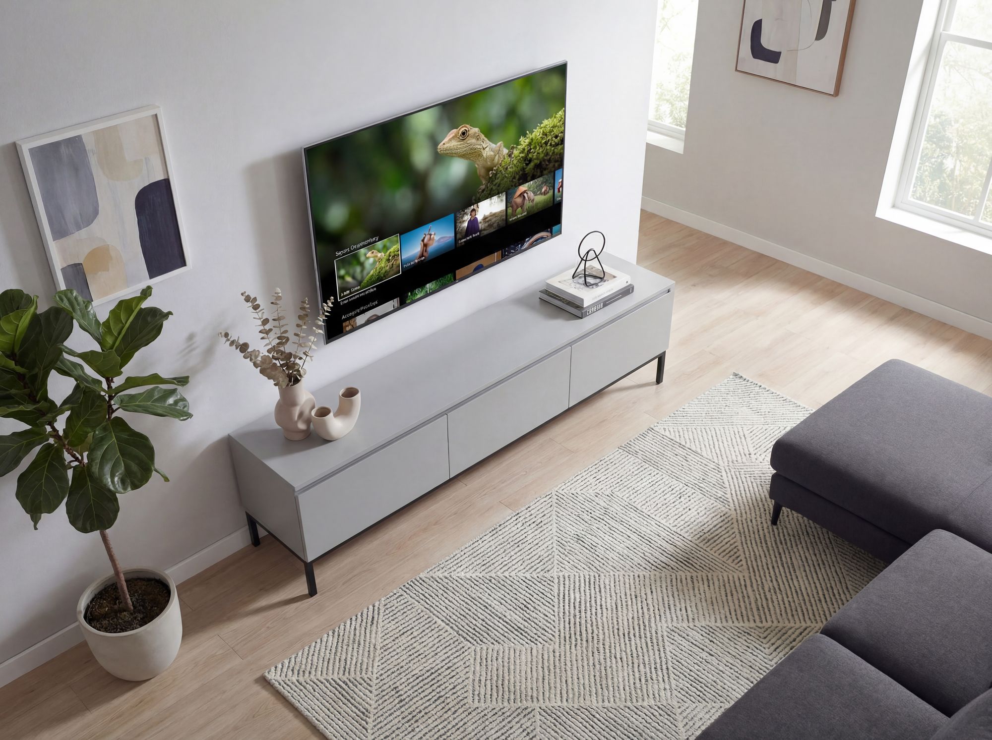 Lowboard 150cm TV Kommode Grau Rechteckig mit 3 Schubladen – Bild 5