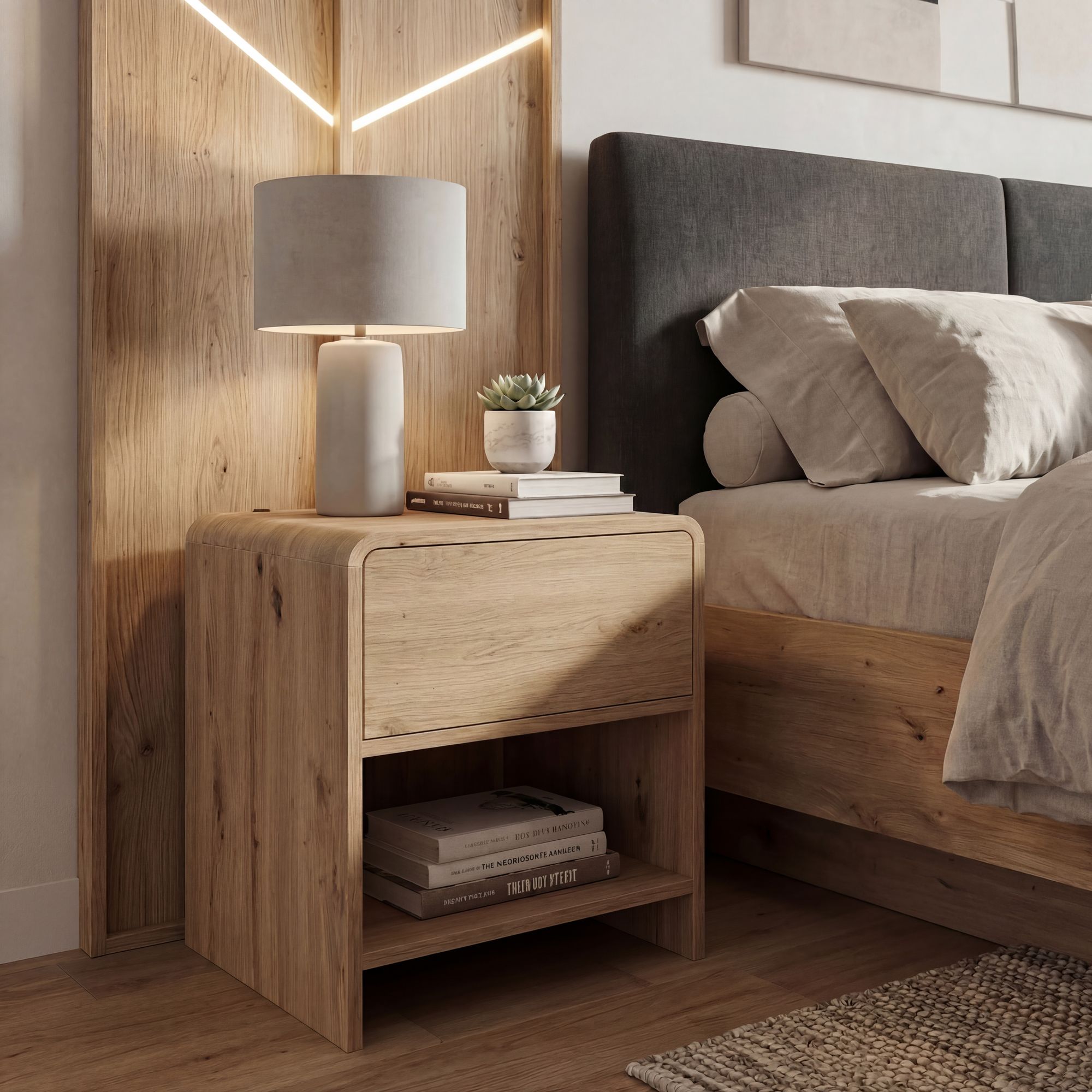 Nachtkonsole Eiche Dekor 50cm Nachttisch Modern Nachtkommode – Bild 2