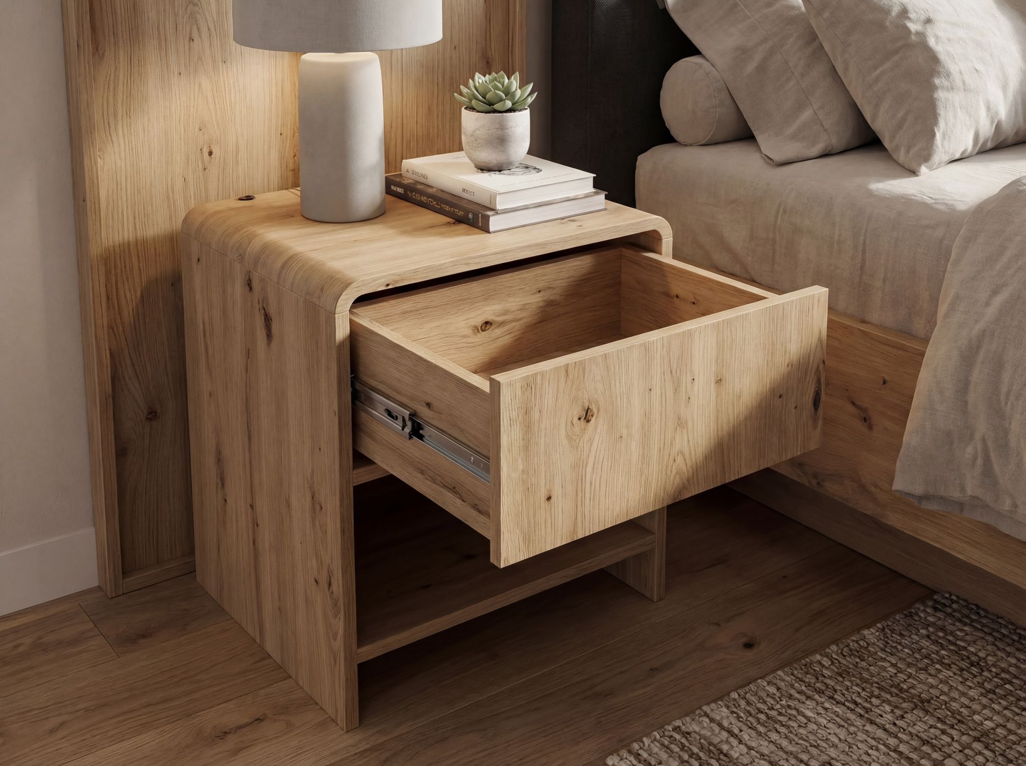 Nachtkonsole Eiche Dekor 50cm Nachttisch Modern Nachtkommode – Bild 6